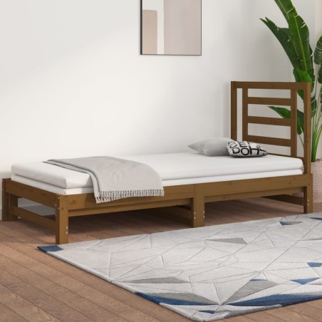vidaXL Sofá cama extraíble madera maciza de pino marrón 2x(90x200) cm