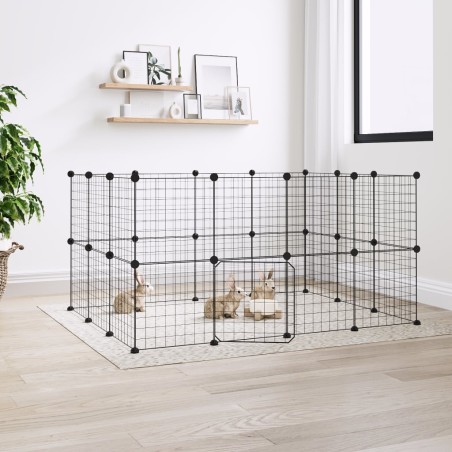 vidaXL Jaula para mascotas de 28 paneles puerta acero negro 35x35 cm