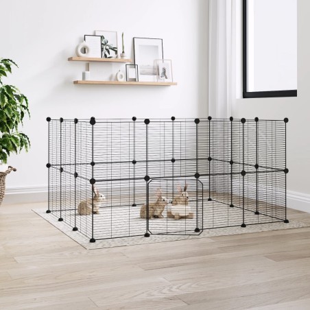 vidaXL Jaula para mascotas de 28 paneles puerta acero negro 35x35 cm