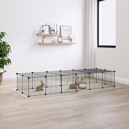 vidaXL Jaula para mascotas de 28 paneles puerta acero negro 35x35 cm