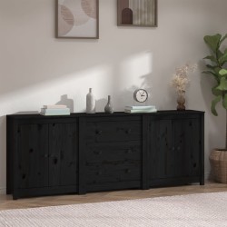vidaXL Aparador de madera maciza de pino negro 210x35x80 cm