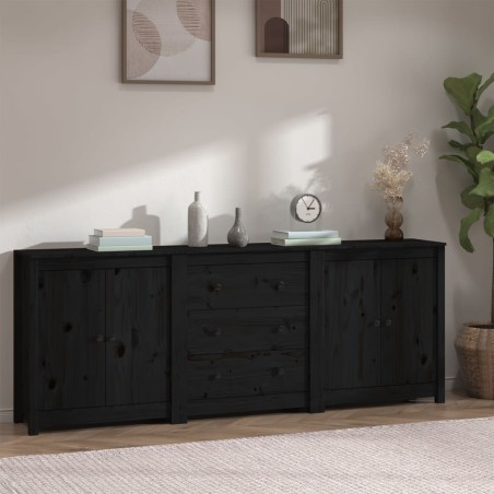 vidaXL Aparador de madera maciza de pino negro 210x35x80 cm