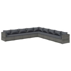 vidaXL Set de muebles de jardín 9 pzas y cojines ratán sintético gris