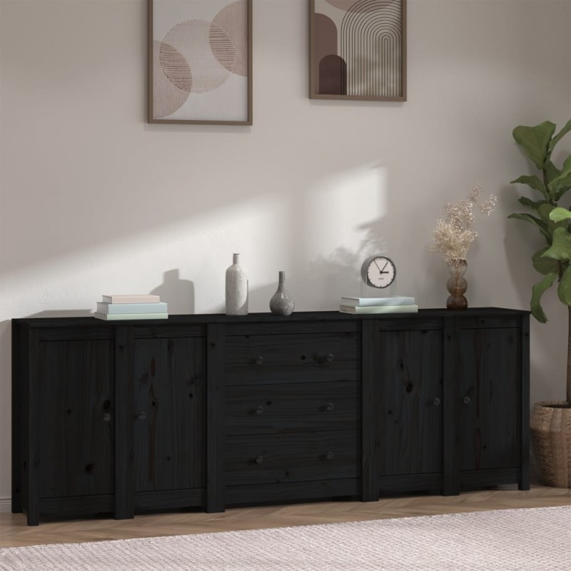 vidaXL Aparador de madera maciza de pino negro 230 x 35 x 80 cm vidaXL Aparador de madera maciza de pino negro 230 x 35 x 80 cm