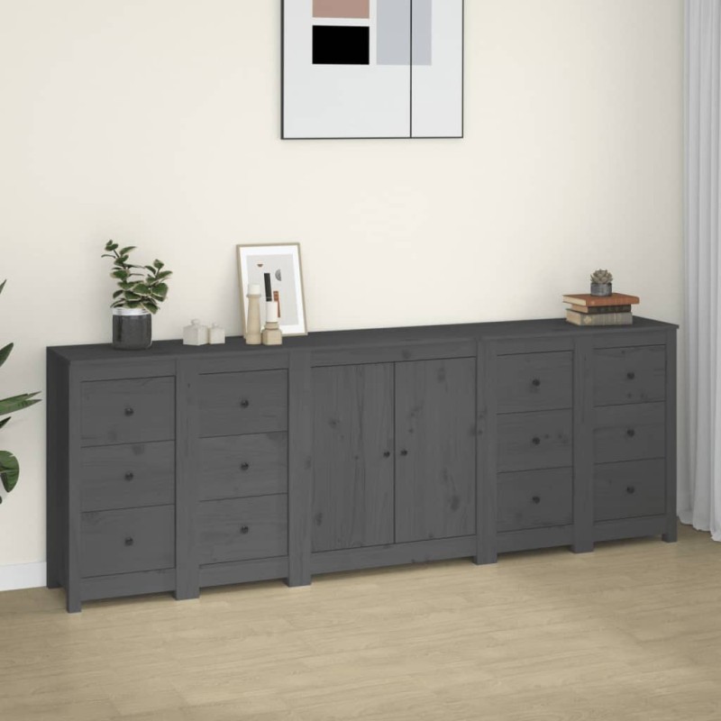 vidaXL Aparador de madera maciza de pino gris 230 x 35 x 80 cm vidaXL Aparador de madera maciza de pino gris 230 x 35 x 80 cm