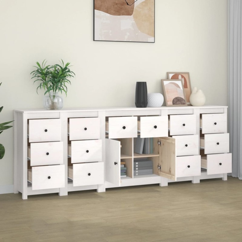 vidaXL Aparador de madera maciza de pino blanco 230 x 35 x 80 cm vidaXL Aparador de madera maciza de pino blanco 230 x 35 x 80 cm