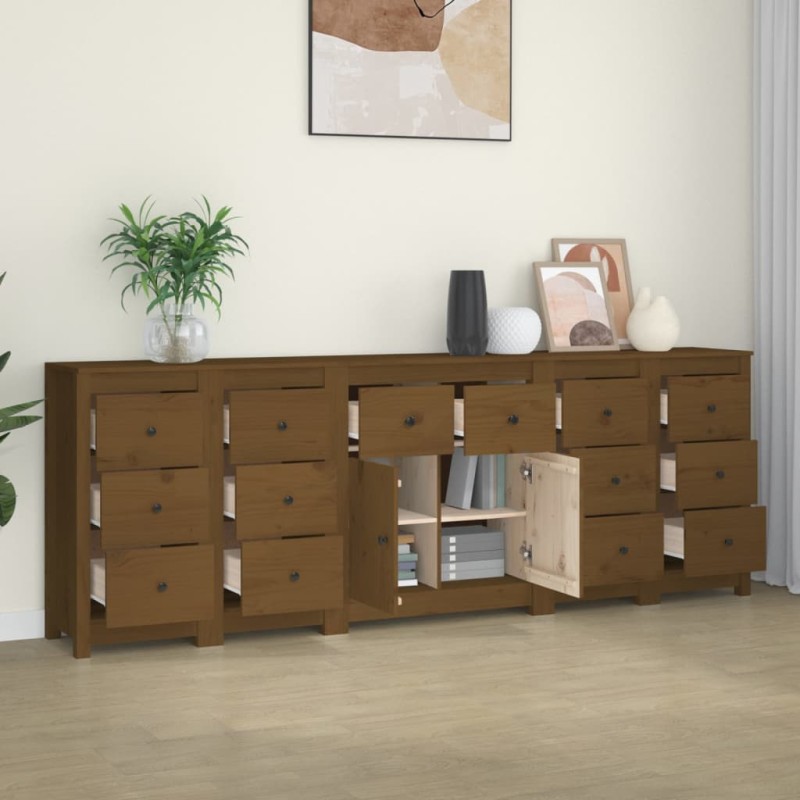 vidaXL Aparador de madera maciza de pino marrón miel 230 x 35 x 80 cm vidaXL Aparador de madera maciza de pino marrón miel 230 x 35 x 80 cm