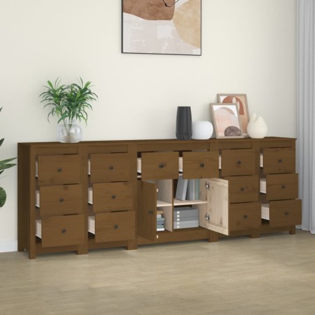 vidaXL Aparador de madera maciza de pino marrón miel 230 x 35 x 80 cm