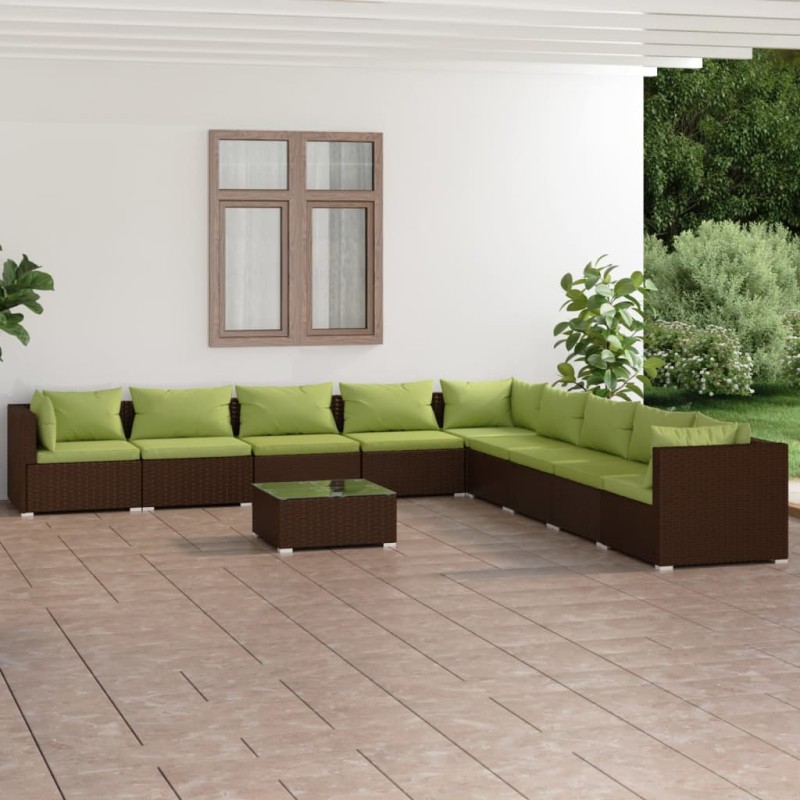 vidaXL Set muebles de jardín 10 pzas y cojines ratán sintético marrón vidaXL Set muebles de jardín 10 pzas y cojines ratán sintético marrón