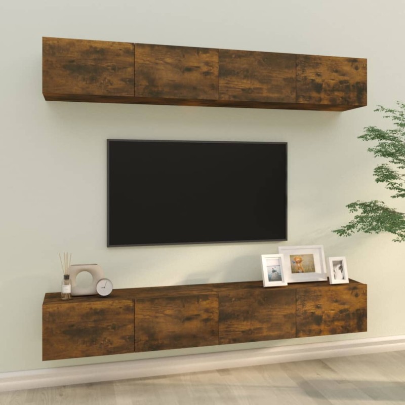 vidaXL Muebles de TV 4 piezas roble ahumado 100x30x30 cm vidaXL Muebles de TV 4 piezas roble ahumado 100x30x30 cm