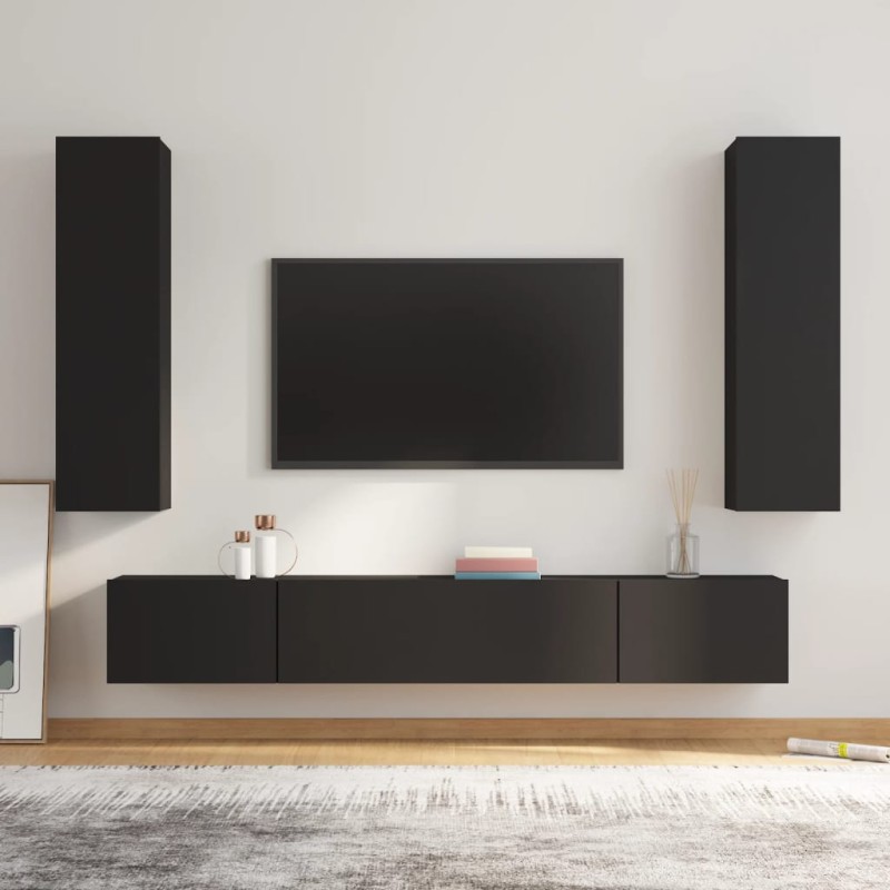vidaXL Set de muebles para TV 4 piezas madera contrachapada negro vidaXL Set de muebles para TV 4 piezas madera contrachapada negro
