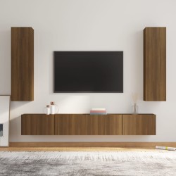 vidaXL Set de muebles para TV 4 pzas madera contrachapada marrón roble