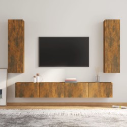 vidaXL Set de muebles de TV 4 pzas madera contrachapada roble ahumado