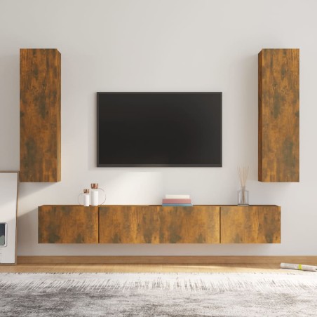 vidaXL Set de muebles de TV 4 pzas madera contrachapada roble ahumado