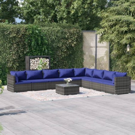 vidaXL Set de muebles de jardín 9 pzas y cojines ratán sintético gris