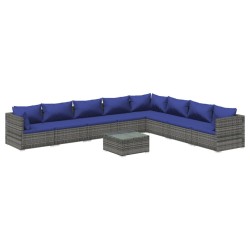 vidaXL Set de muebles de jardín 9 pzas y cojines ratán sintético gris