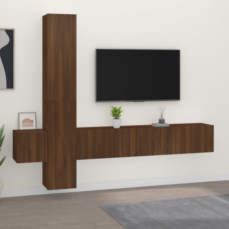 vidaXL Set de muebles para TV 5 pzas madera contrachapada roble marrón vidaXL Set de muebles para TV 5 pzas madera contrachapada roble marrón
