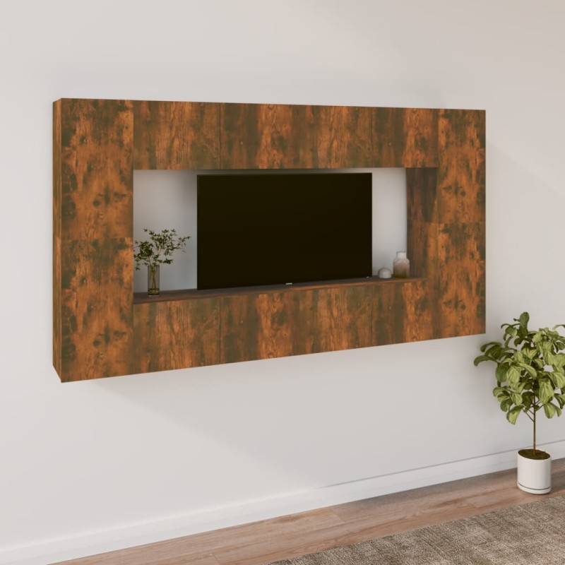 vidaXL Set de muebles de TV 8 pzas madera contrachapada roble ahumado