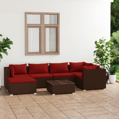 vidaXL Set muebles de jardín 7 piezas y cojines ratán sintético marrón