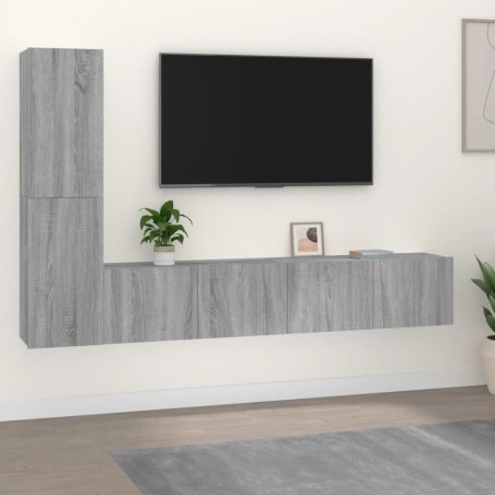 vidaXL Set de muebles para TV 4 pzas madera contrachapada gris Sonoma