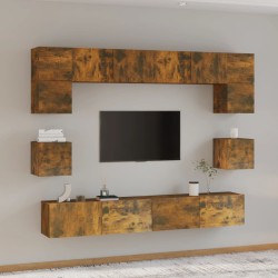 vidaXL Set de muebles de TV 8 pzas madera contrachapada roble ahumado