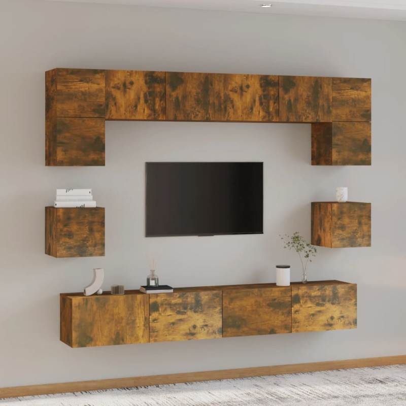 vidaXL Set de muebles de TV 8 pzas madera contrachapada roble ahumado