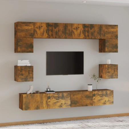 vidaXL Set de muebles de TV 8 pzas madera contrachapada roble ahumado