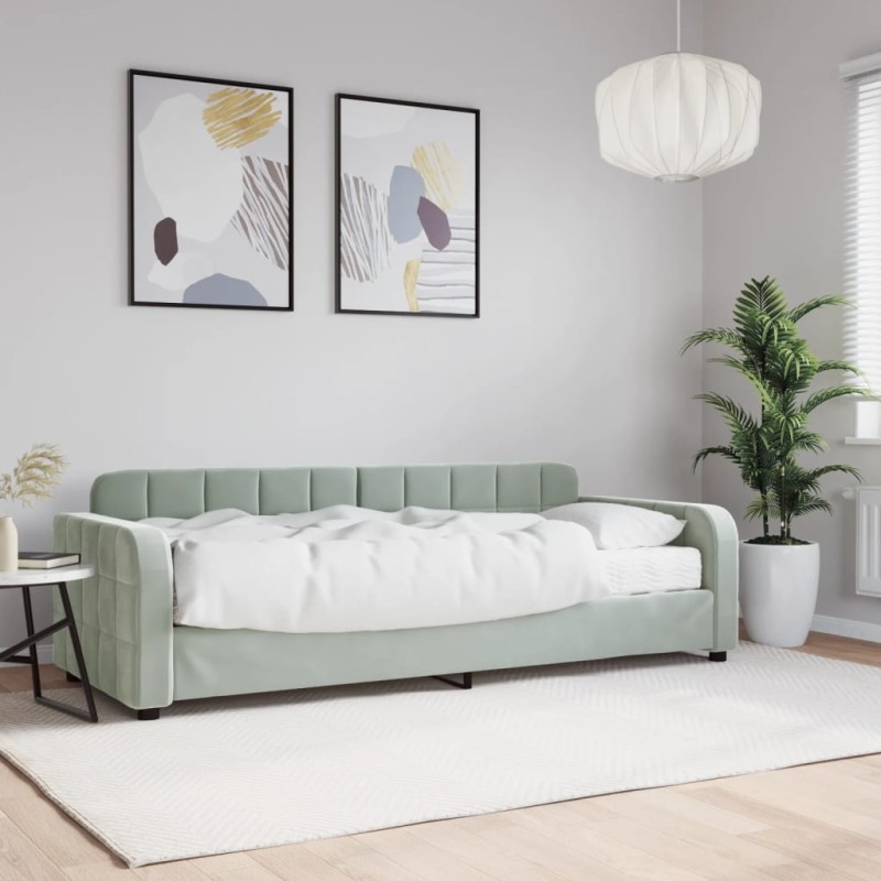 vidaXL Sofá cama con colchón terciopelo gris claro 80x200 cm vidaXL Sofá cama con colchón terciopelo gris claro 80x200 cm