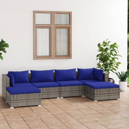 vidaXL Set de sofás de jardín 6 piezas y cojines ratán sintético gris