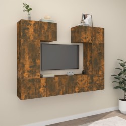 vidaXL Set de muebles de TV 6 pzas madera contrachapada roble ahumado