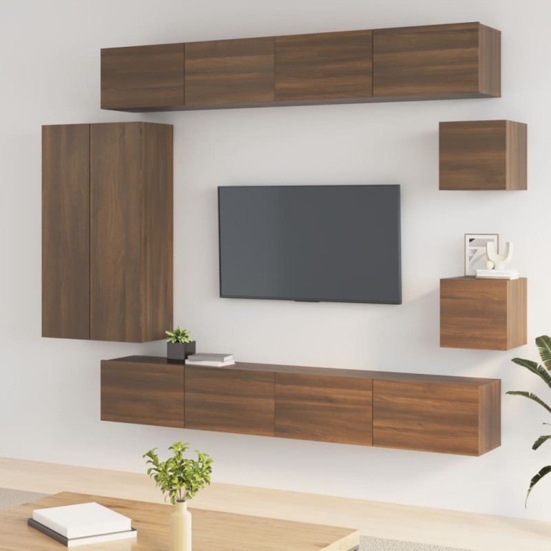 vidaXL Set de muebles para TV 8 pzas madera contrachapada roble marrón vidaXL Set de muebles para TV 8 pzas madera contrachapada roble marrón