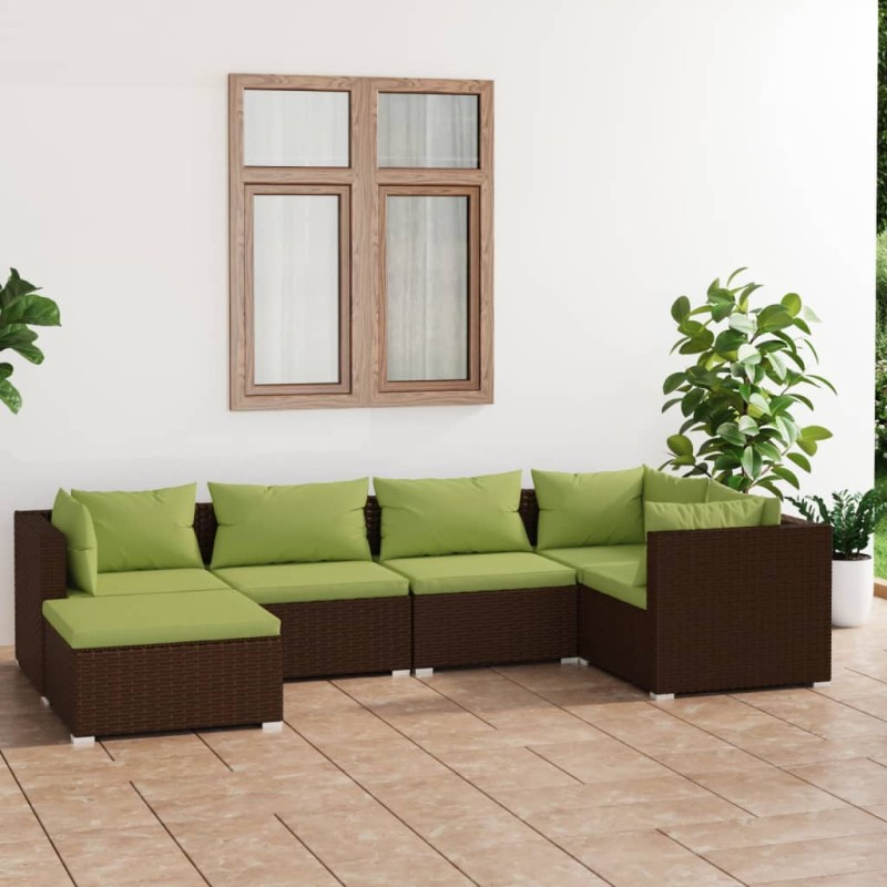 vidaXL Set muebles de jardín 6 piezas y cojines ratán sintético marrón