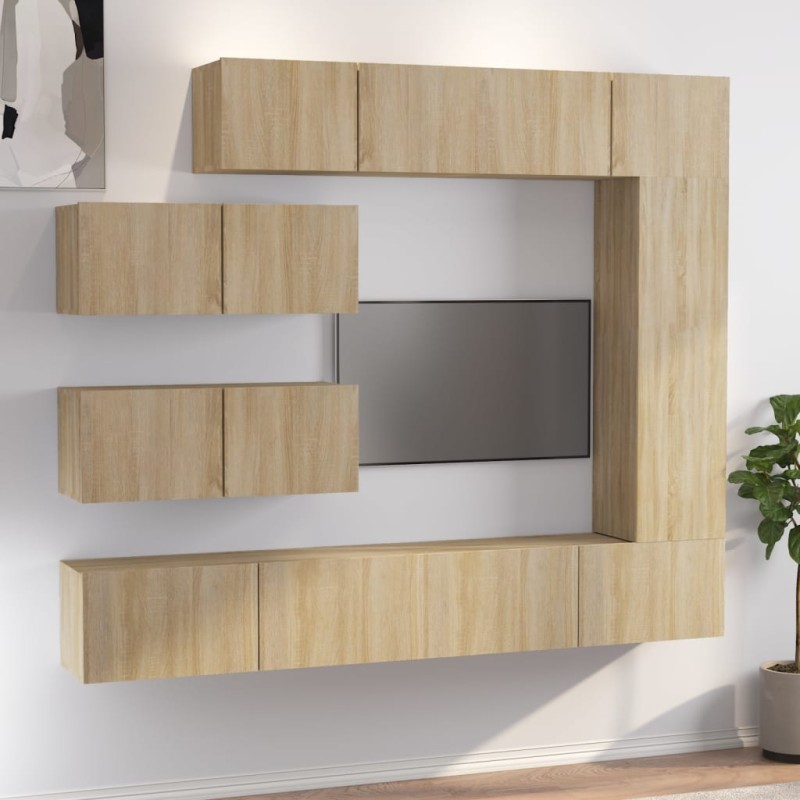 vidaXL Set de muebles para TV 7 pzas madera contrachapada roble Sonoma vidaXL Set de muebles para TV 7 pzas madera contrachapada roble Sonoma