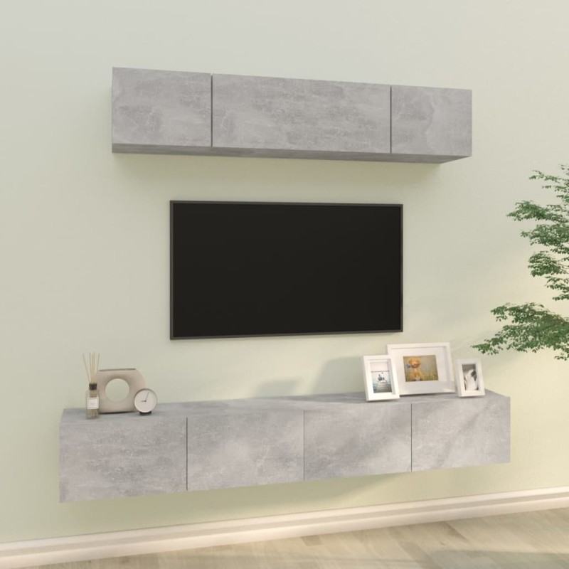 vidaXL Set de muebles de TV 4 pzas madera contrachapada gris hormigón vidaXL Set de muebles de TV 4 pzas madera contrachapada gris hormigón