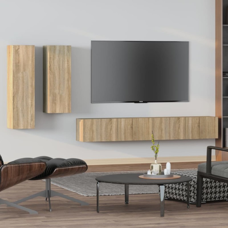 vidaXL Set de muebles para TV 4 pzas madera contrachapada roble Sonoma