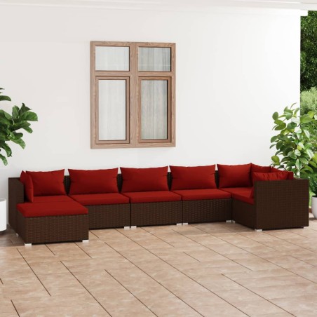 vidaXL Set muebles de jardín 7 piezas y cojines ratán sintético marrón