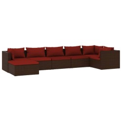 vidaXL Set muebles de jardín 7 piezas y cojines ratán sintético marrón