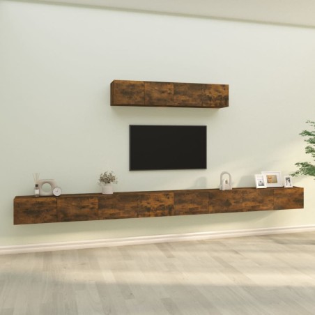 vidaXL Set de muebles de TV 6 pzas madera contrachapada roble ahumado