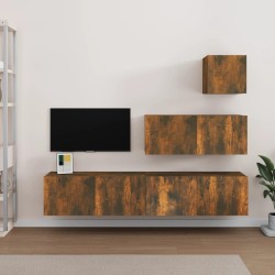 vidaXL Set de muebles de TV 4 pzas madera contrachapada roble ahumado