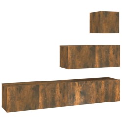 vidaXL Set de muebles de TV 4 pzas madera contrachapada roble ahumado