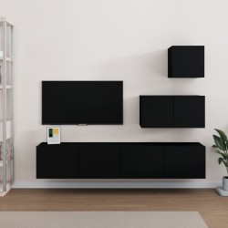 vidaXL Set de muebles para TV 4 piezas madera contrachapada negro