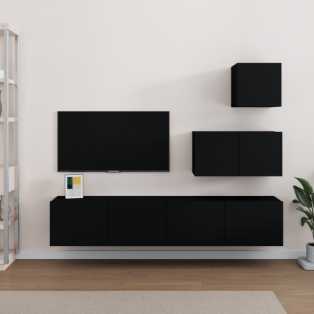 vidaXL Set de muebles para TV 4 piezas madera contrachapada negro