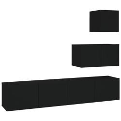 vidaXL Set de muebles para TV 4 piezas madera contrachapada negro