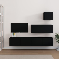 vidaXL Set de muebles para TV 4 piezas madera contrachapada negro