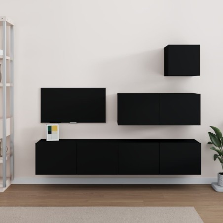 vidaXL Set de muebles para TV 4 piezas madera contrachapada negro