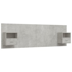 vidaXL Cabecero de cama con mesitas madera contrachapada gris hormigón