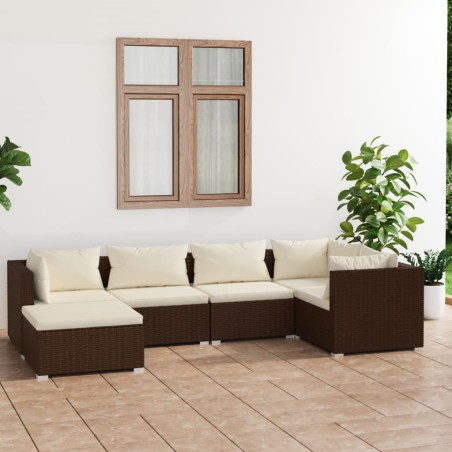 vidaXL Set muebles de jardín 6 piezas y cojines ratán sintético marrón