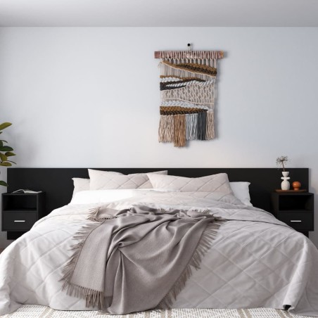 vidaXL Cabecero de cama con mesitas madera contrachapada negro