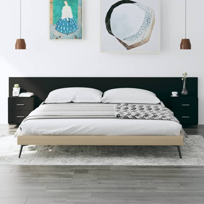 vidaXL Cabecero de cama con mesitas madera contrachapada negro vidaXL Cabecero de cama con mesitas madera contrachapada negro