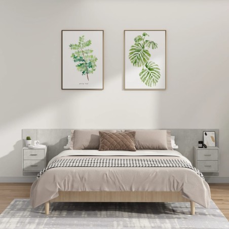 vidaXL Cabecero de cama y mesitas madera contrachapada gris hormigón